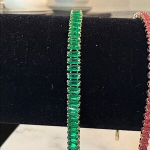 New Tennis Bracelet Green Baguette Faux Diamonds Yellow Gold plated 7” # 65